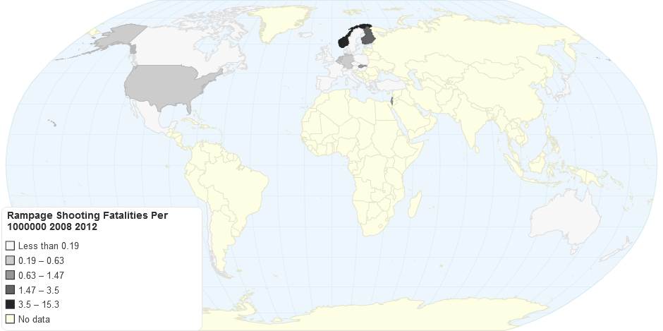 Rampage Shooting Fatalities Per 1,000,000 (2008-2012)