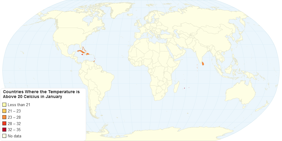 Countries Where the Temperature is Above 20 Celcius in January