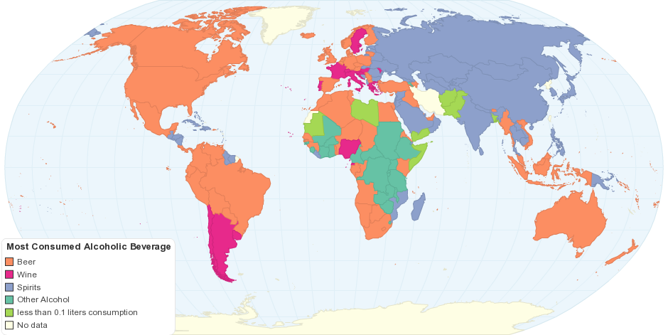 Most Consumed Alcoholic Beverage by Country