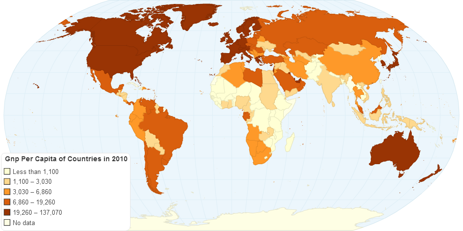 Gnp Per Capita of Countries in 2010