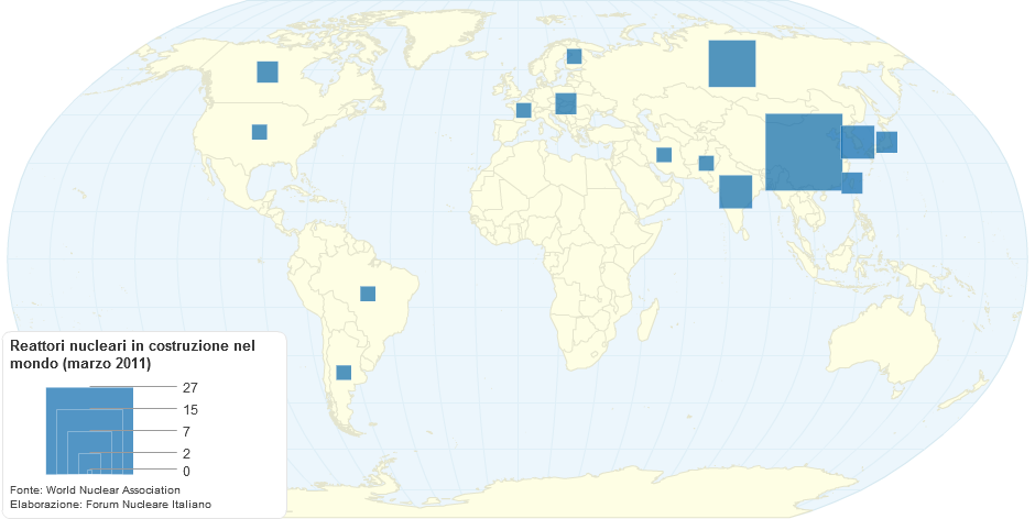 Reattori nucleari in costruzione nel mondo (marzo 2011)