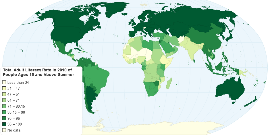 Total Adult Literacy Rate in 2010 of People Ages 15 and Above Summer