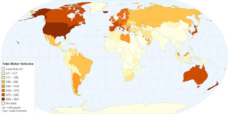 Worldwide Total Motor Vehicles (per 1,000 people)