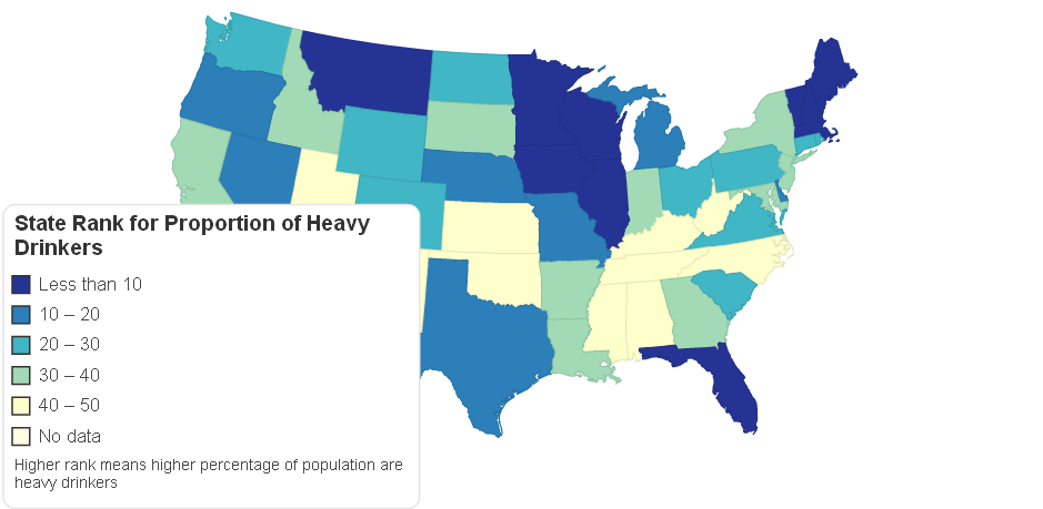 State Rank for the Most Heavy Drinkers