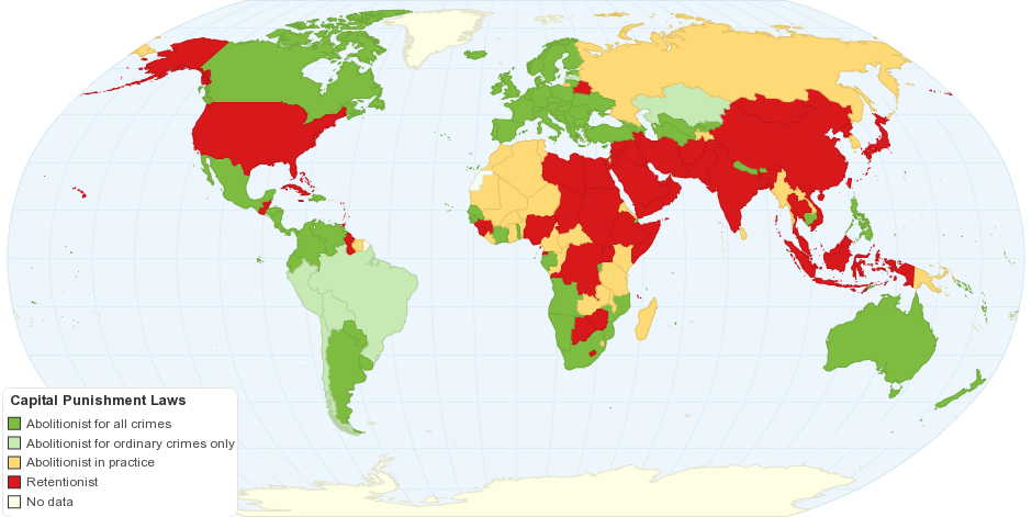This chart shows use of capital punishment or the death penalty around the world...