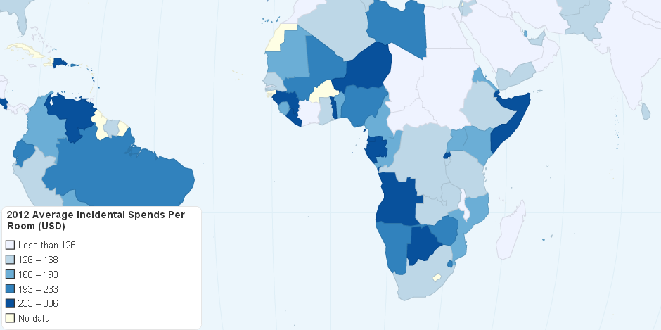 2012 Average Incidental Spends Per Room (USD)