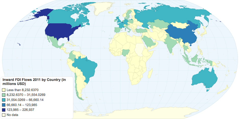 Inward FDI Flows 2011 by Country