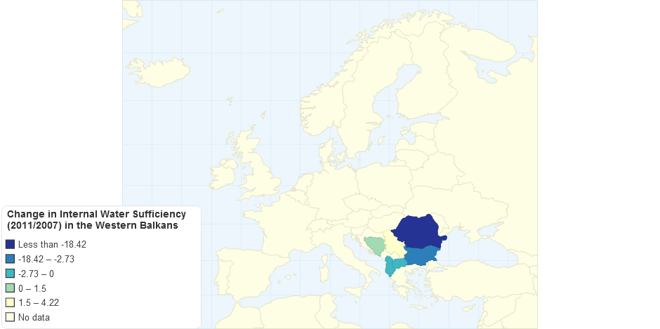 Change in Internal Water Sufficiency (2011/2007) in the Western Balkans