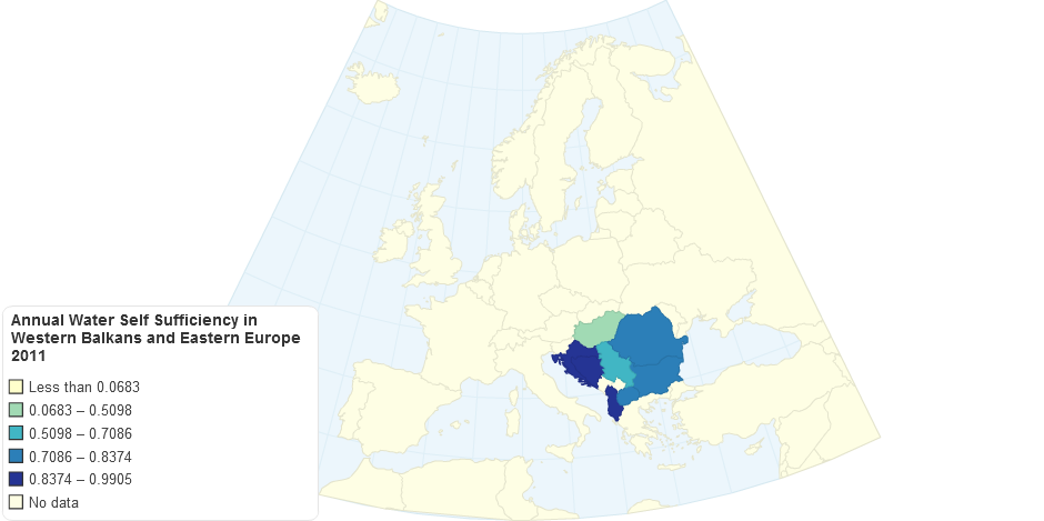 Annual Water Self Sufficiency in Western Balkans and Eastern Europe 2011