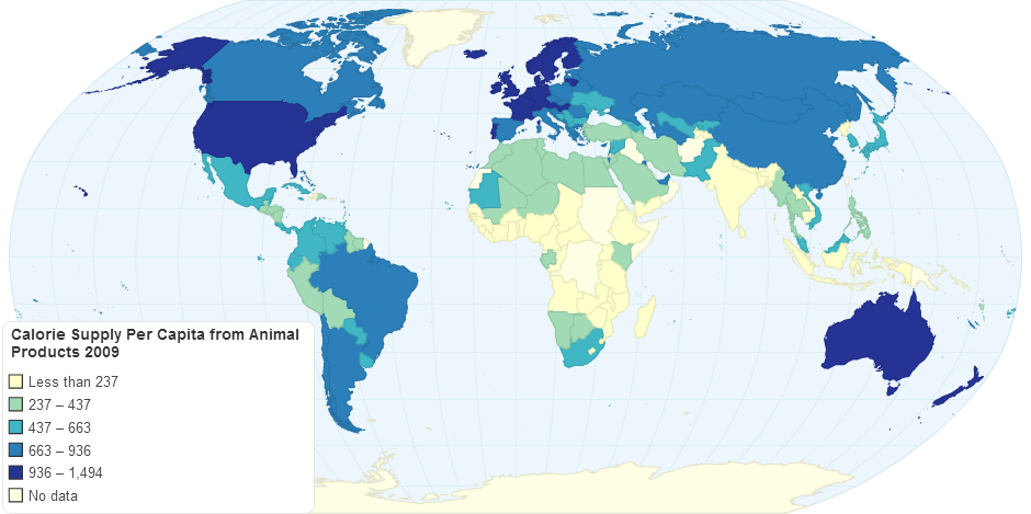 Calorie Supply Per Capita from Animal Products, 2009