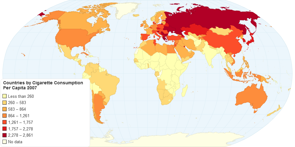 Countries by Cigarette Consumption Per Capita 2007