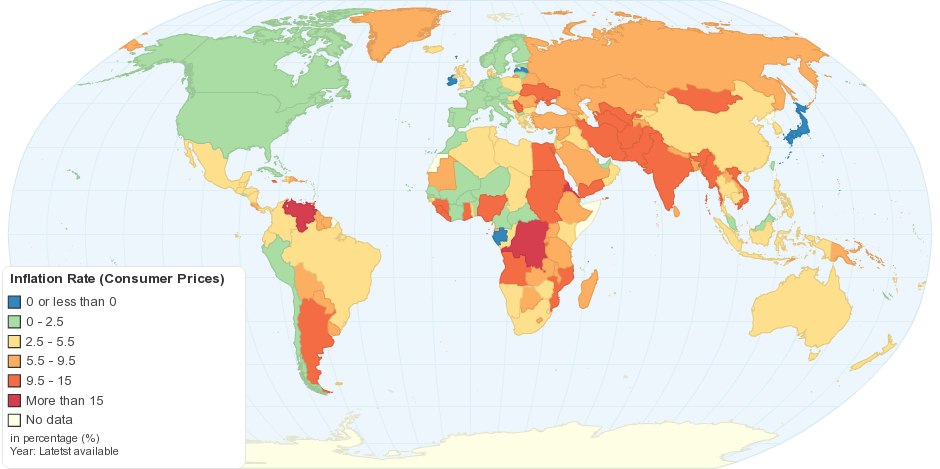Current Inflation Rate (Consumer Prices) by Country