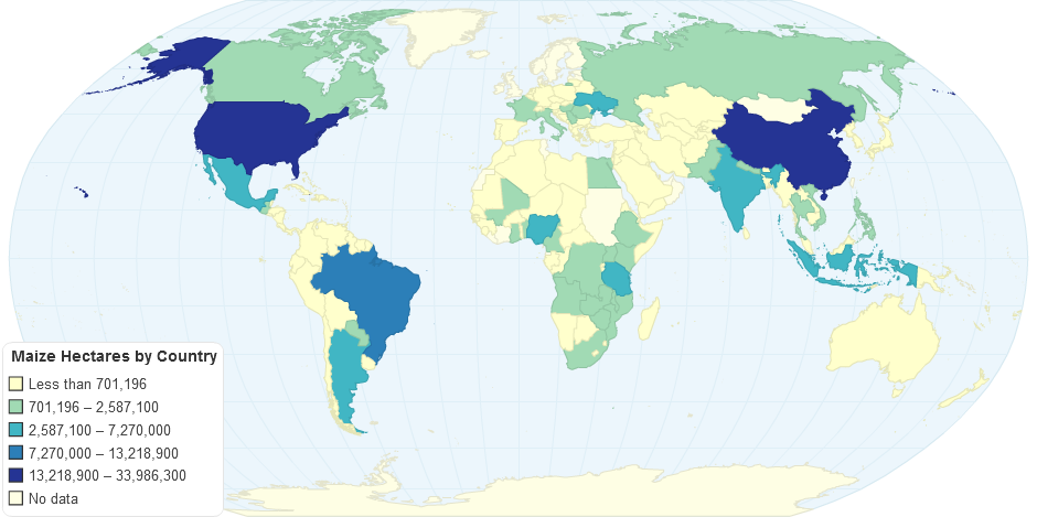 2011 Harvested Maize Hectares by Country