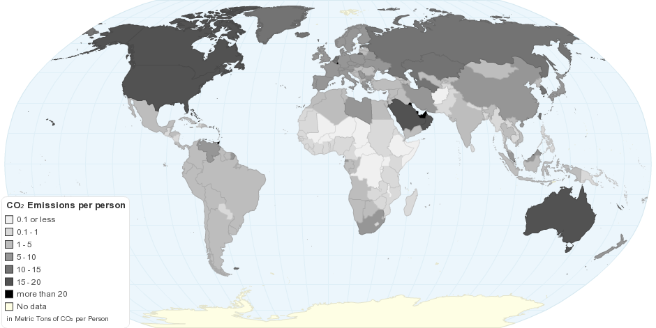 Current Worldwide Carbon Dioxide Emissions per Person