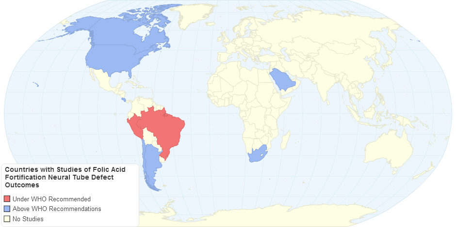 Countries with Studies of Folic Acid Fortification Neural Tube Defect Outcomes