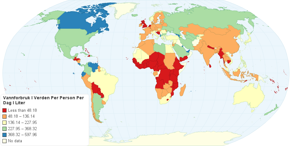 Vannforbruk I Verden Per Person Per Dag I Liter