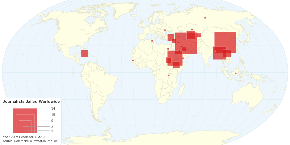 Number of Journalists in Prison Worldwide