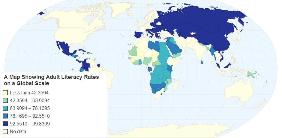A Map Showing Adult Literacy Rates on a Global Scale