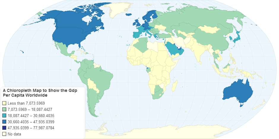 A Chloropleth Map to Show the Gdp Per Capita Worldwide