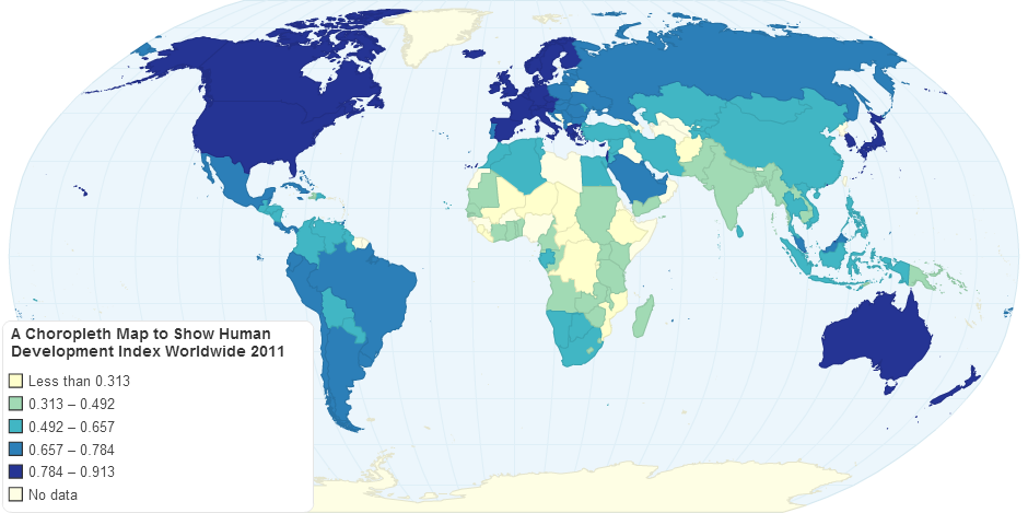 A Choropleth Map to Show Human Development Index Worldwide 2000