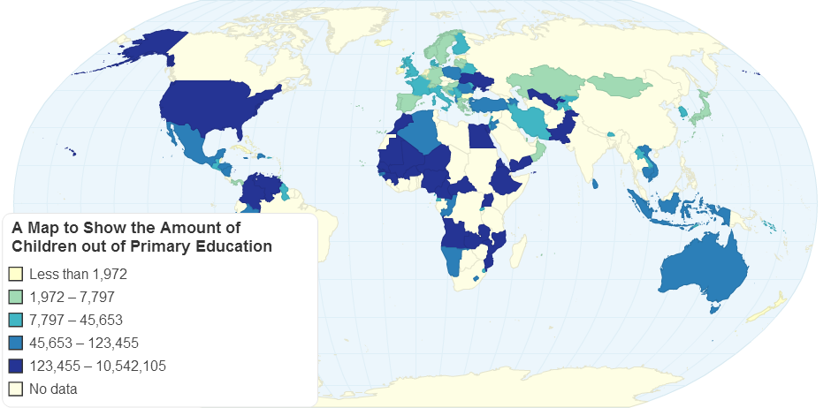 A Map to Show the Amount of Children out of Primary Education
