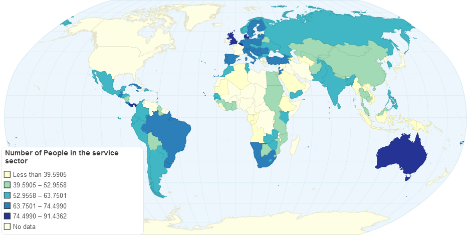 A Map to Show the Number of People in the Service Sector