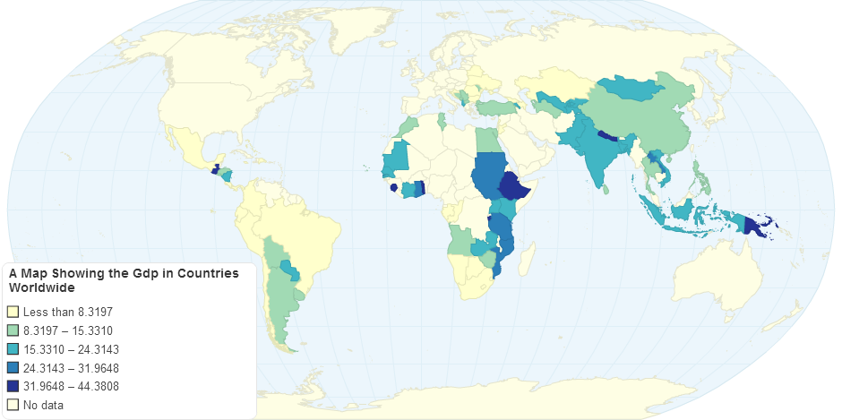 A Map Showing the Gdp in Countries Worldwide