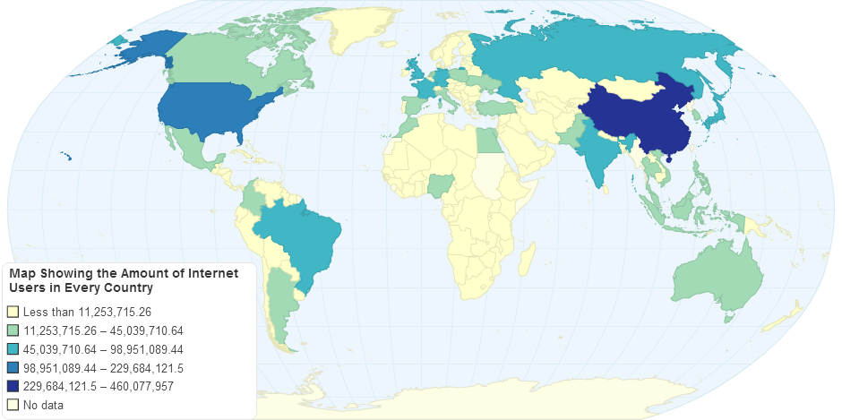 Map Showing the Amount of Internet Users in Every Country