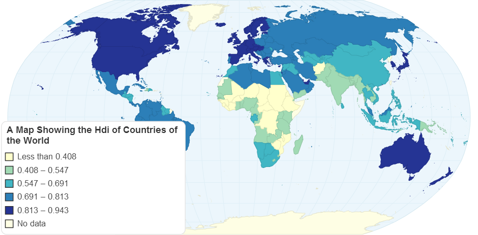 A Map Showing the Hdi of Countries of the World