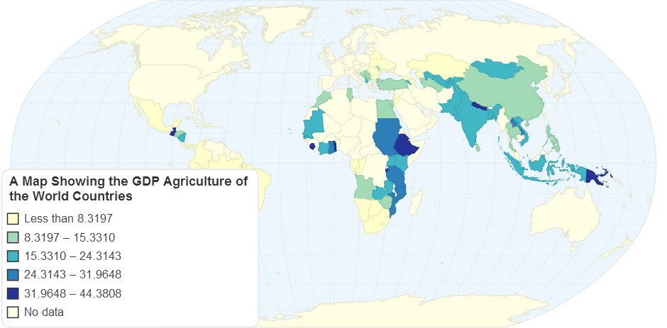 A Map Showing the Gdp Agriculture of the World Countries