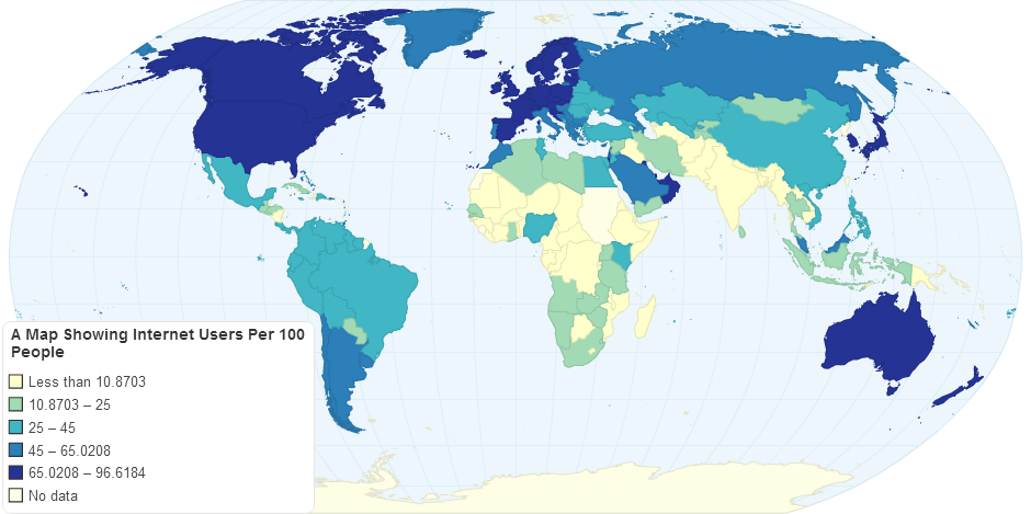 A Map Showing Internet Users Per 100 People