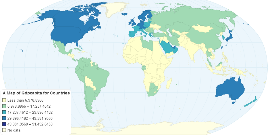 A Map of GDP/capita for Countries
