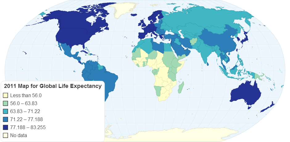 2011 Map for Global Life Expectancy