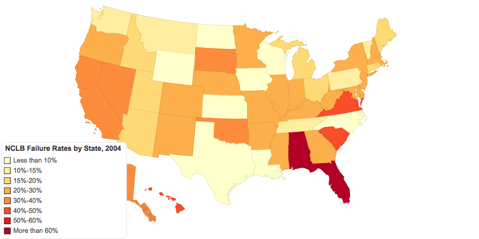 NCLB Failure Rates by State and Grade 2004