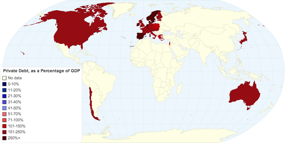 GDP as a Percentage of Private Sector Debt, 2010