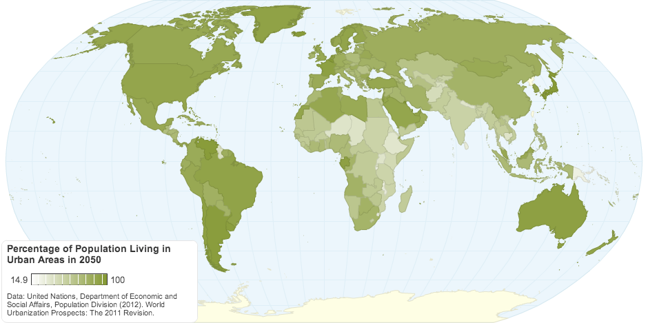 Percentage of Population Living in Urban Areas 2050