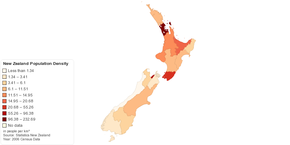 New Zealand Density Map Current New Zealand Population Density