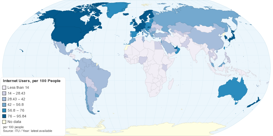 Number of Internet Users by Country, per 100 People