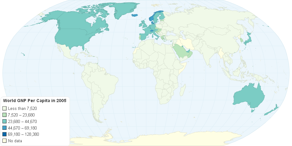 World GNP Per Capita in 2005