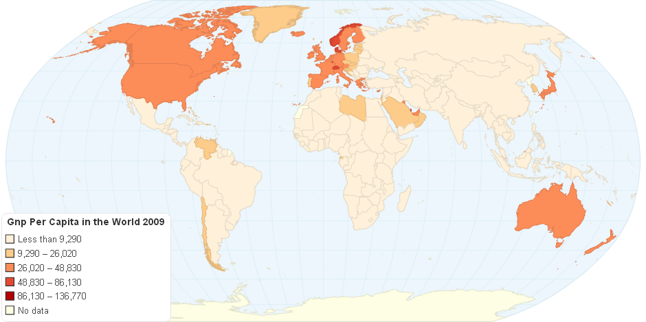 Gnp Per Capita in the World 2009