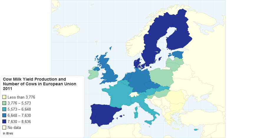 Cow Milk Yield Production and Number of Cows in European Union 2011