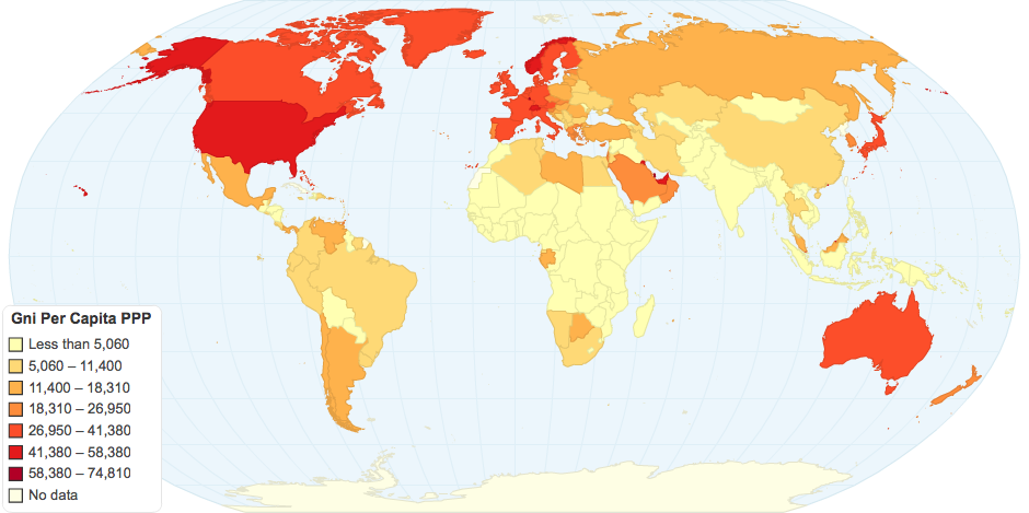 Gni Per Capita Ppp Current International of the World in 2007