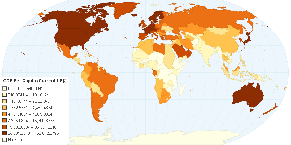 World GDP Per Capita (Current US$) for the Year 2009