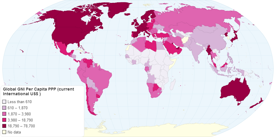 Global GNI Per Capita ,PPP (current International US$) for the Year 2004