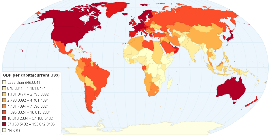 World GDP Per Capita (current US$) for the Year 2009