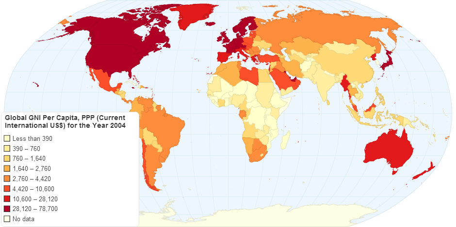 Global GNI Per Capita, PPP (Current International US$) for the Year 2004