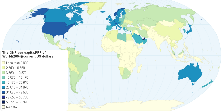 The GNP per capita,PPP of World(2004)(current US dollars)