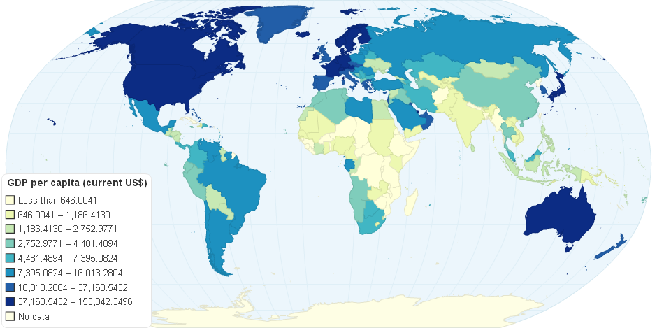 World GDP Per Capita (current US$) for the Year 2009
