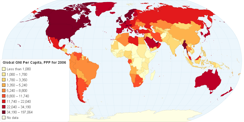 Global GNI Per Capita PPP(current International US Dollars) for 2006