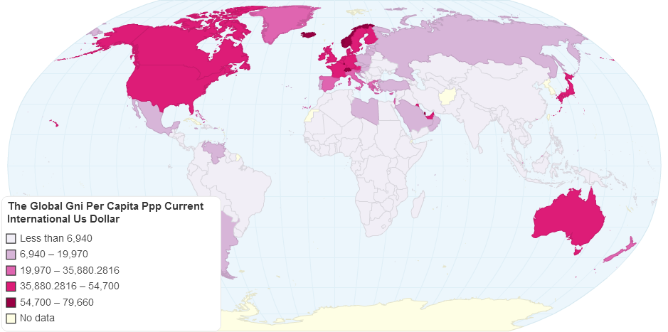THE GLOBAL GNI PER CAPITA, PPP (CURRENT INTERNATIONAL US$）FOR THE YEAR 2007
